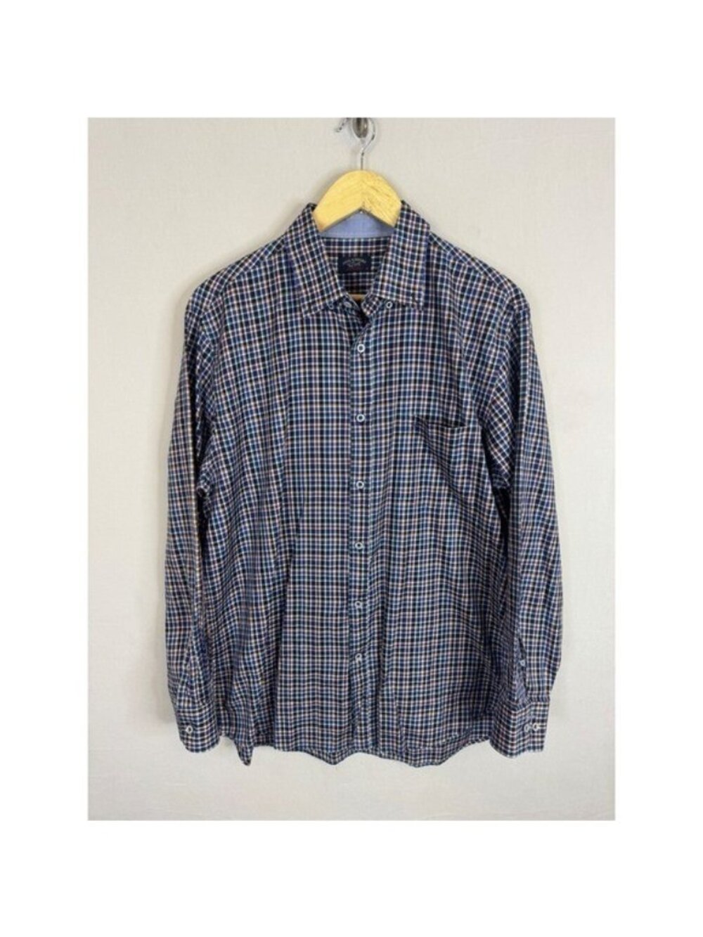 Paul & Shark Yachting Mens Navy Blue Plaid Long Sleeve Button Down Shirt Size 42